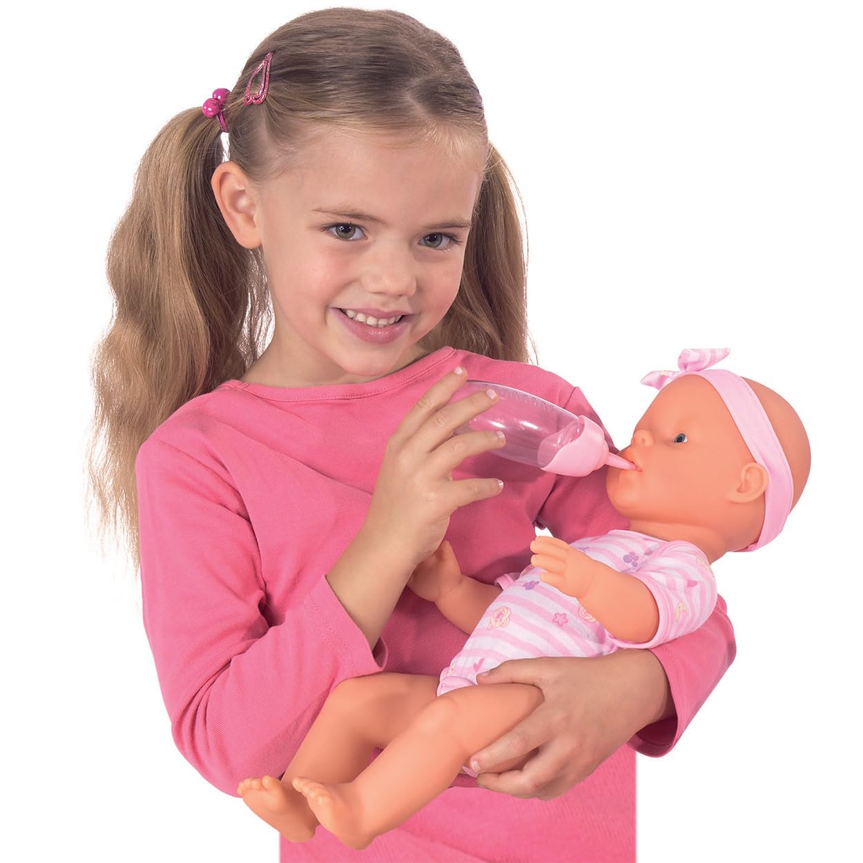 Simba Toys Newborn Baby Doll with Pink Accessories - 16.93" Includes Diaper, Bottle, Potty, and Eating Utensils | Kids and Toddlers Ages 3 and Up
