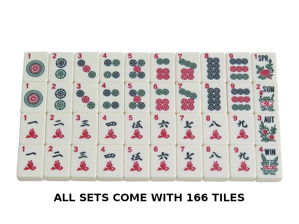 American Mah Jong Set - 166 Ivory Colored Engraved Tiles, 4 x Combo Rack/Pushers - Black Aluminum Case