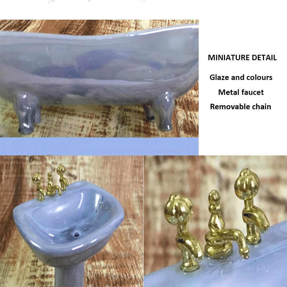 Dollhouse Furniture Miniature Bathroom Set Purple Bathroom Accessories 4PCS-1:12 Scale (Violet)