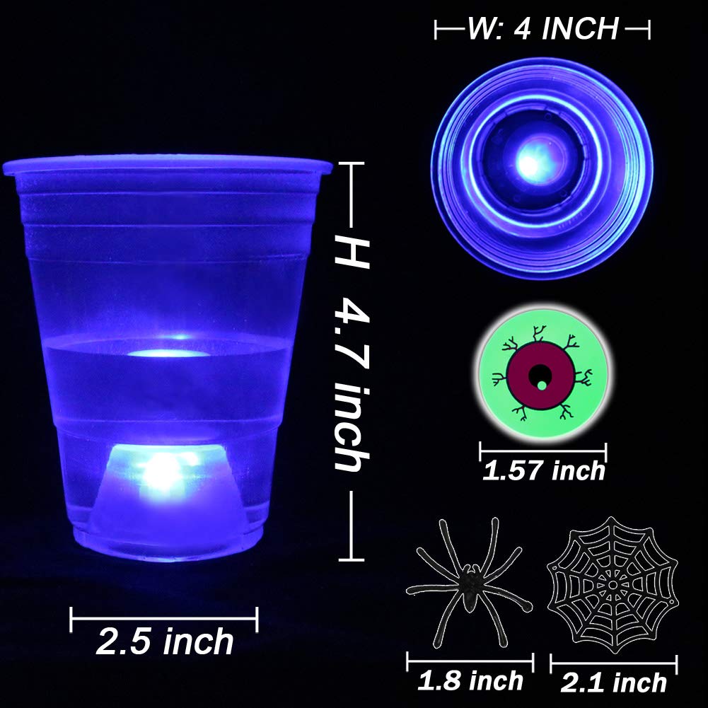 Ahuimeius Halloween The Dark Beer Pong Set,Beer Pong Party Cup Set, LED Beer Pong Cups and Glow-in-The-Dark Balls,22 Set
