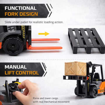 Liberty Imports Toy Forklift Truck with Pallet & Cargo - 1:22 Scale Friction Powered Wheels & Manual Lifting Control - Warehouse Lifting Vehicle