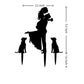 Wedding Cake Topper - Bride Hold Groom with Flowers Besides 2 Pet Dogs Silhouette Cake Decoration (Black)