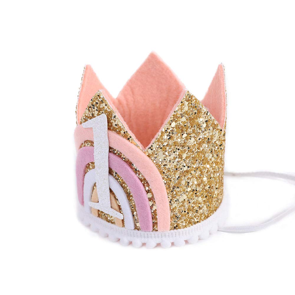 WAWOO Rainbow Crown for 1st Birthday - Baby Party Decorations, Rainbow Photo Props, First Birthday Decor