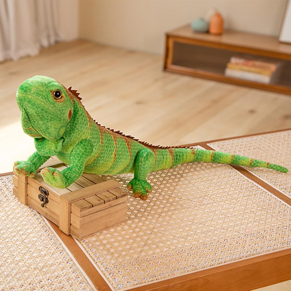 Xshelley Realistic Green Lizard Stuffed Animal Toys, Chameleon Dolls, Reptile Soft Toys Maned Lizards, Wildlife Gifts for Kids (37.4 inches)