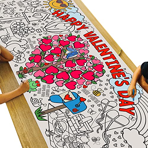 Tiny Expressions Valentines Coloring Tablecloth - Rolled, No Creases 30" x 72" Giant Coloring Poster to Color On - Valentine's Day Activity