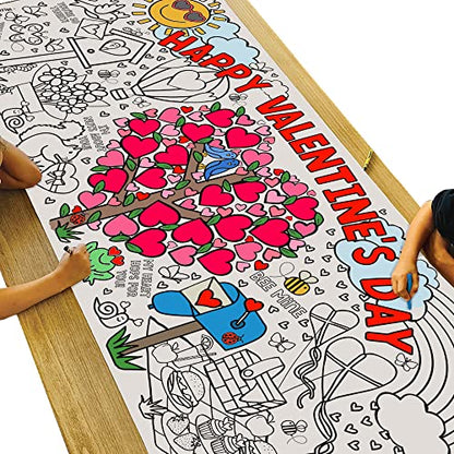 Tiny Expressions Valentines Coloring Tablecloth - Rolled, No Creases 30" x 72" Giant Coloring Poster to Color On - Valentine's Day Activity