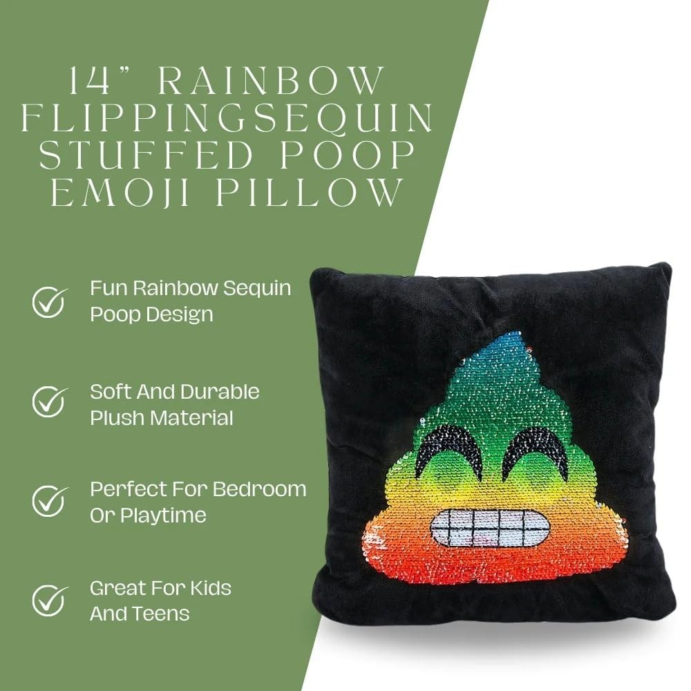 Fun Express 14" Rainbow Flipping Sequin Stuffed Poop Emoji Pillow