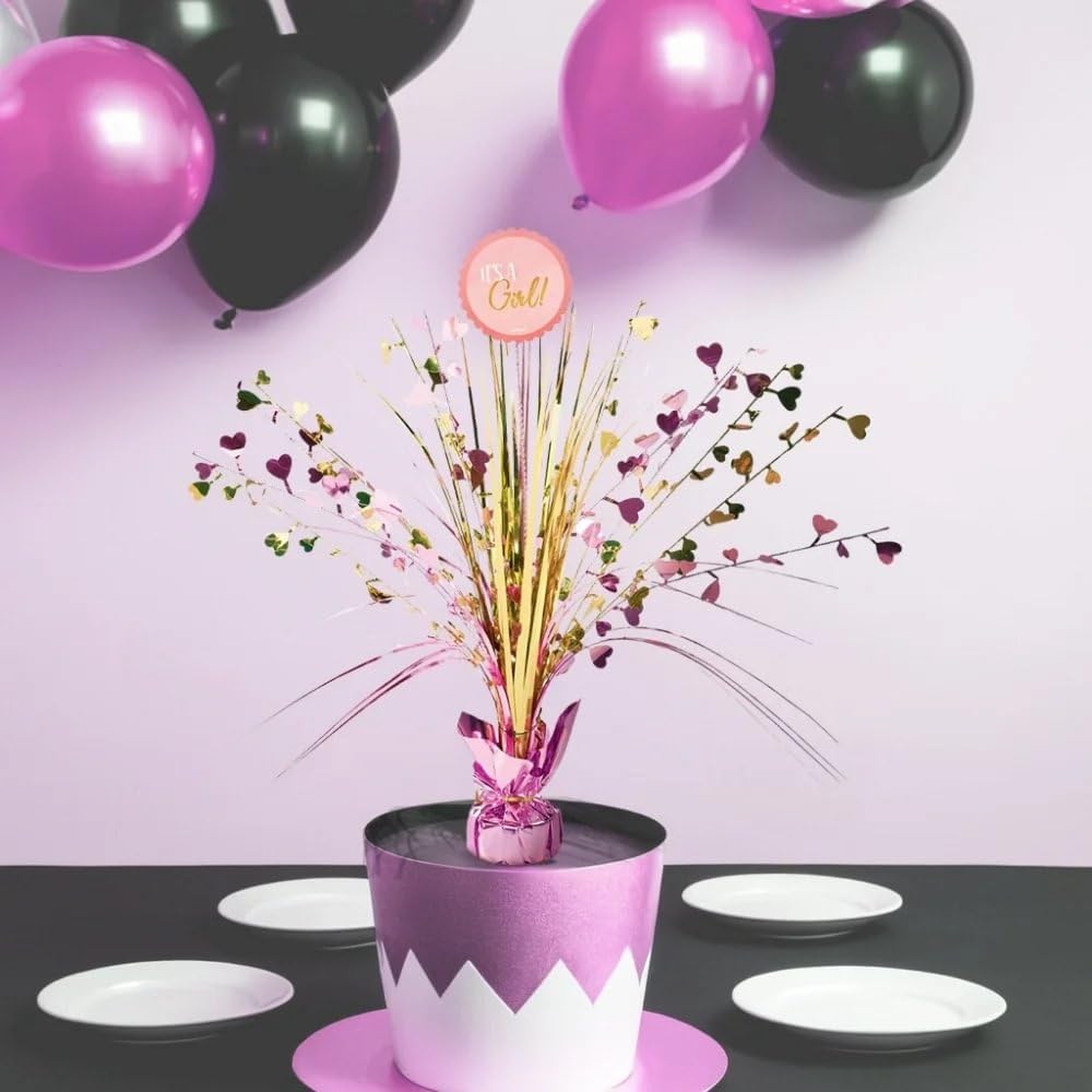 Dazzling Foil Spray Centerpiece, 18" (1 Count) - Elegant Table Decor, Perfect for Baby Shower Celebrations, "It's a Girl", Gold & Pink