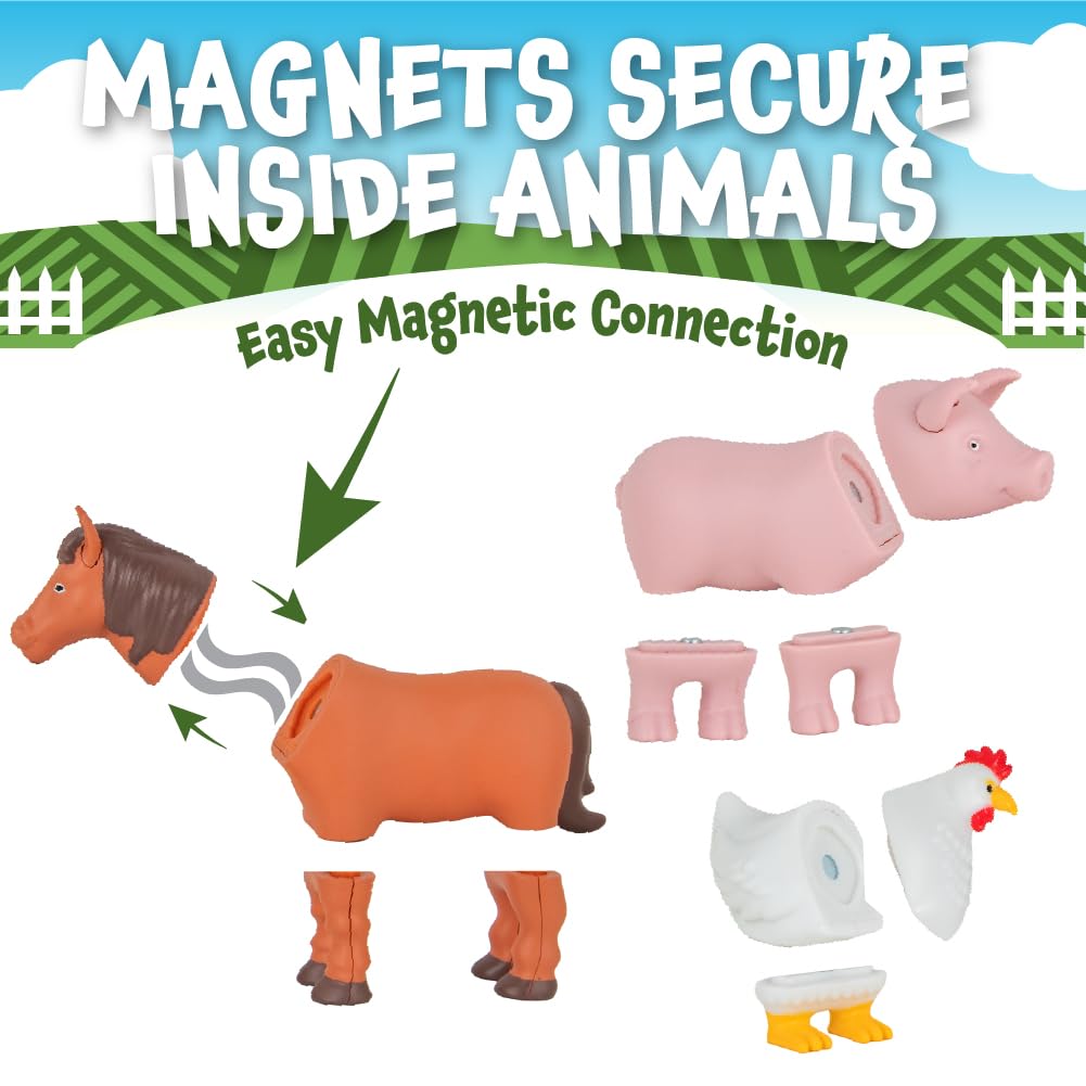 POPULAR PLAYTHINGS Magnetic Animals for Toddlers 1-3, Mini Mix or Match Animal Toys, Set of 7 Gift for Kids - Farm Animals with Pop-up Playmat
