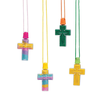 Fun Express Cross Sand Bottle Necklaces & Craft Set - Religious Decor for Kids VBS Sunday School Faith-Based Activities & Christian Crafts - Religious
