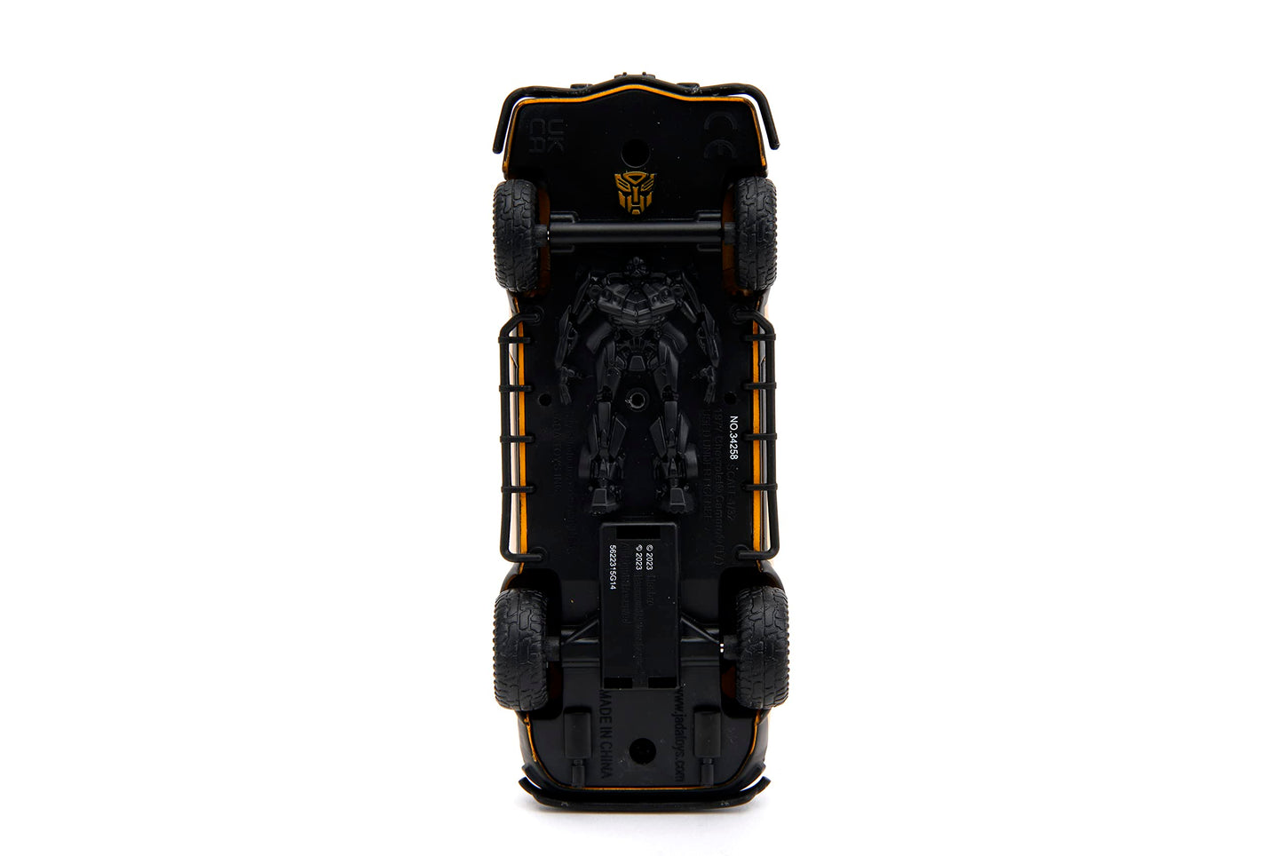 Jada Transformers Rise of The Beast 1:32 1977 Chevy Camaro Bumblebee w/Robot On Chassis Die-Cast Car, Toys for Kids and Adults