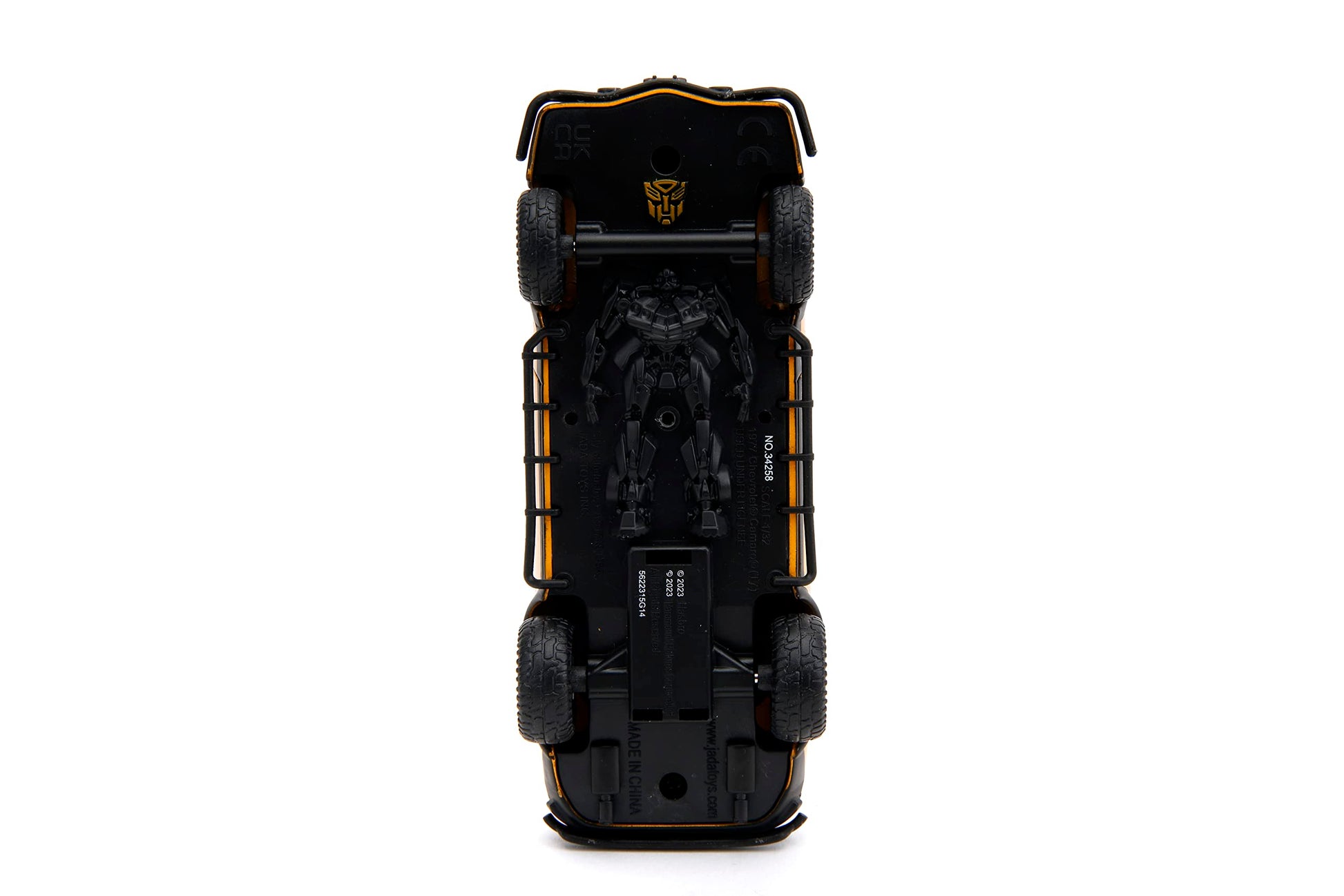 Jada Transformers Rise of The Beast 1:32 1977 Chevy Camaro Bumblebee w/Robot On Chassis Die-Cast Car, Toys for Kids and Adults