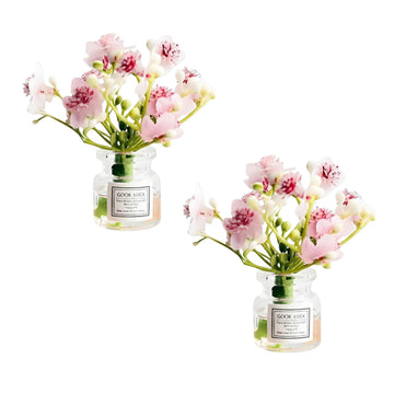 2 Pcs Pink Miniature Flowers in Vase Set - 1:6 Scale Dollhouse Décor with Realistic Details, Tiny Floral Arrangements for Micro Landscape, Train
