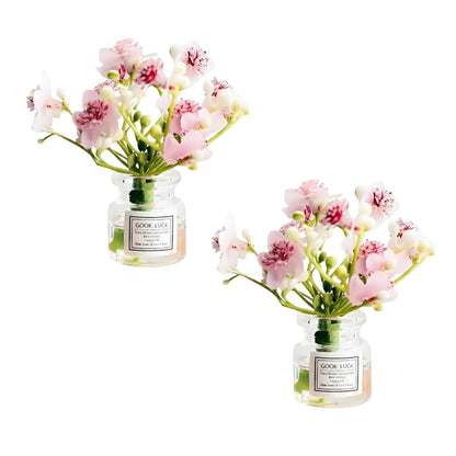 2 Pcs Pink Miniature Flowers in Vase Set - 1:6 Scale Dollhouse Décor with Realistic Details, Tiny Floral Arrangements for Micro Landscape, Train