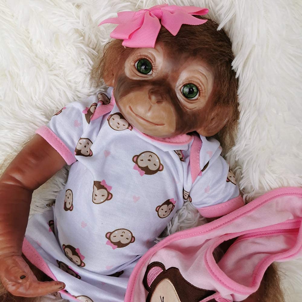 Wamdoll 20 inches 50CM Realistic Reborn Monkey Baby Dolls Weighted Body Very Soft Silicone Vinyl Lifelike Collectible Flexible Doll Feel Real