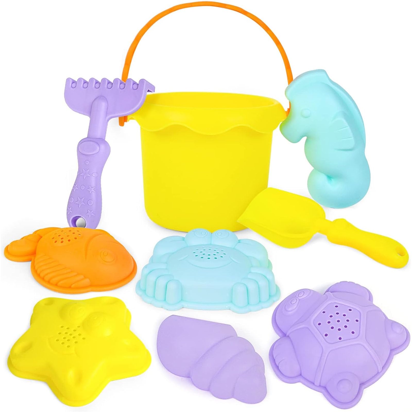 3 Otters Beach Toys Set, Bucket and Shovel RakesTool, Ocean Animals, 9 Pcs