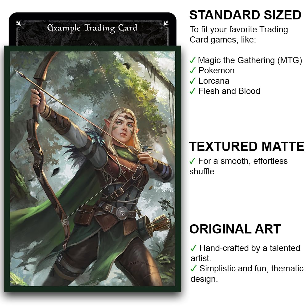 Fantasy North - Aelwyn Alorr - Wood Elf Ranger - 100 Textured Matte TCG Card Sleeves - Fits Magic MTG Commander Pokemon and Other Card Games - Playing