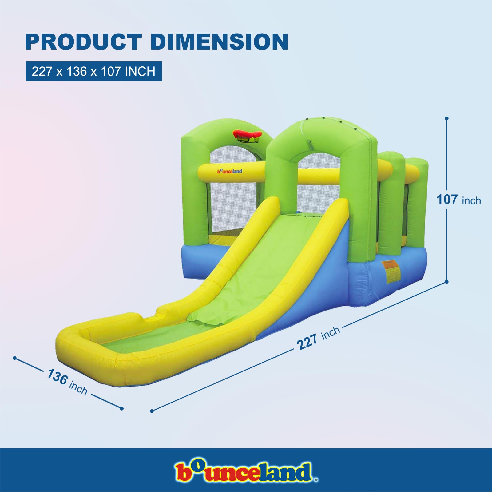 Bounceland Bounce 'N Splash Island Wet or Dry Inflatable Bouncer or Water Slide All in one, Large Pool, Fun Bouncing Area with Basketball Hoop, Long