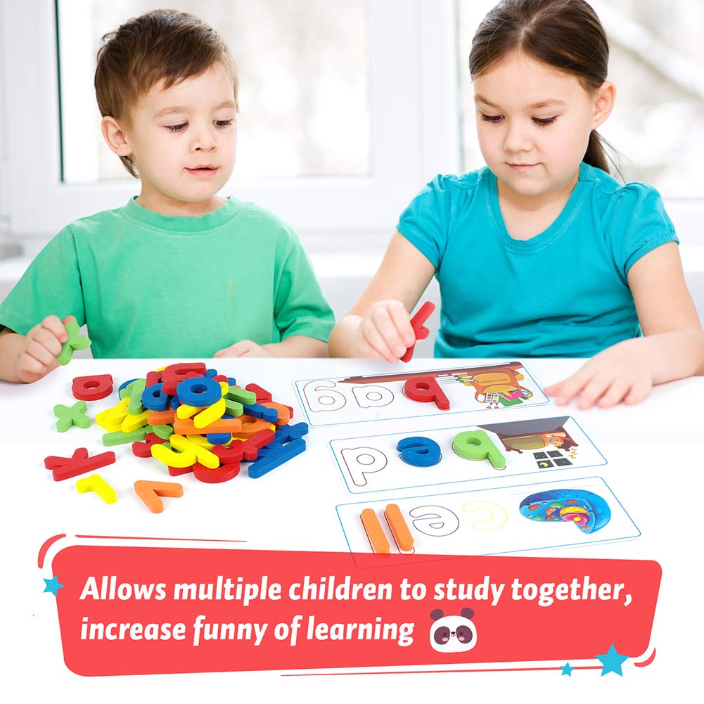 KMUYSL Learning Toys for 3 4 5 6 Years Old Boys and Girls - See & Spell CVC Word Builders with Alphabet Cards for Kids, Preschool Learning Activities
