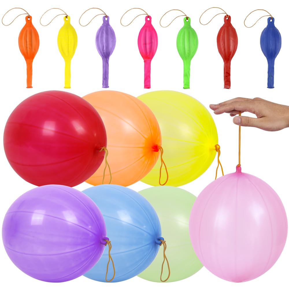 RUBFAC Punch Balloons, Birthday Balloons Party Favors For Kids, 36Pcs Thickened Heavy Duty Neon Punching Bouncy Ball for Party Goodie Bag Stuffers