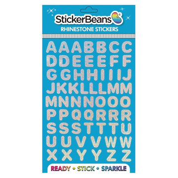 StickerBeans® Rhinestone Alphabet Sticker Sparkle Set - Approx. 3/4" Each, Unique Sparkly Designs, Cut-to-Shape Adhesive for Personalization