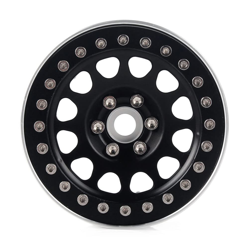 INJORA RC Rim 2.2inch Wheel Rim 4pcs Beadlock Wheel Hub for 1:10 RC Rock Crawler Axial SCX10 RR10 Wraith 90048 90018 TRX4 12mm Hex (Black)