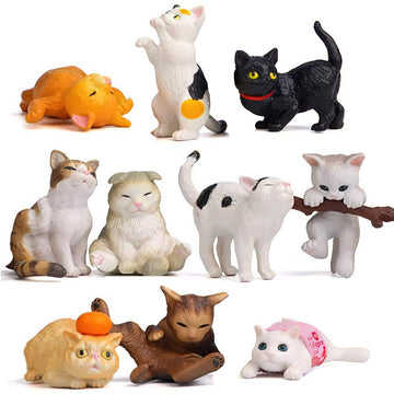 10 pcs Realistic Cat Figurines Kitty Figures Set Mini Figure Collection Playset Kitten Easter Eggs Cake Topper Christmas Birthday Gift for Cat Keeper