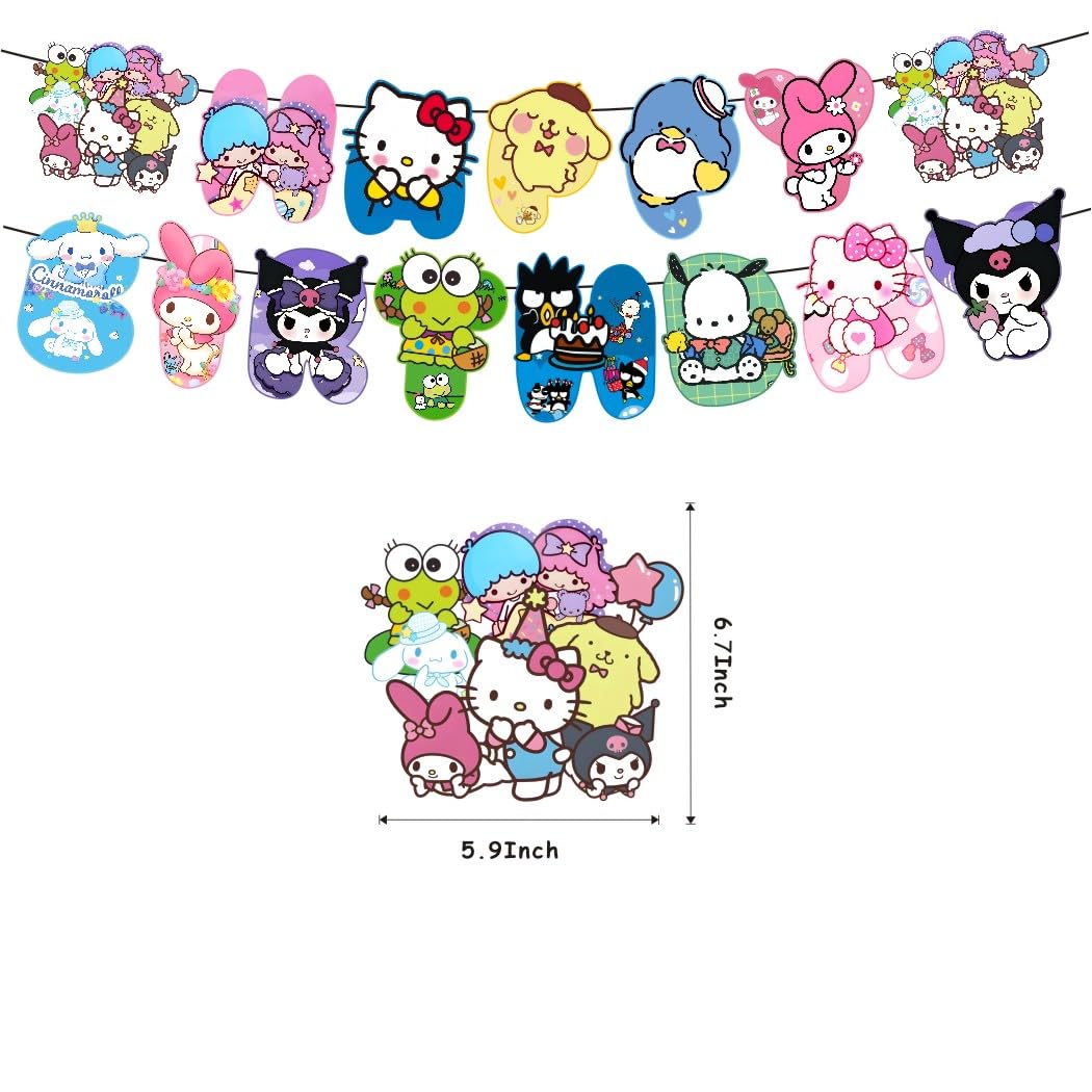 Kawaii and Friends Birthday Decorations,Kawaii and Friends Party Supplies Include Happy Birthday Banner, Cake Topper and Cupcake Toppers, Balloons