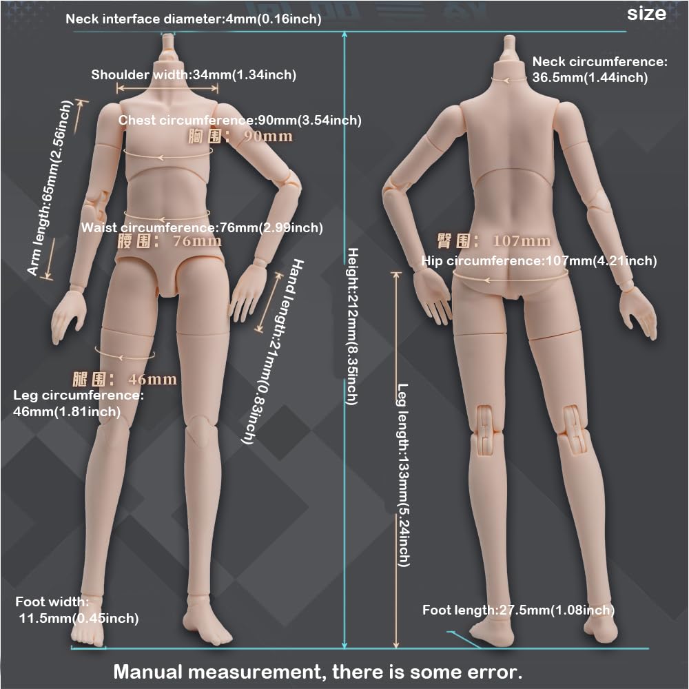 XiDonDon 21cm PVC Doll Body Piccodo P20 Movable Joint Body for OB24, GSC, BJD Doll Accessories Replacement Body Toys (Normal Skin)