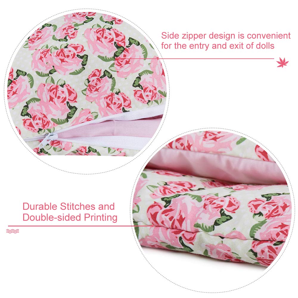 Rakki Dolli Baby Doll Sleeping Bag Set Sweet Dream Bed Dolls Sleepover Bag with Side Zipper (Pink Rose)
