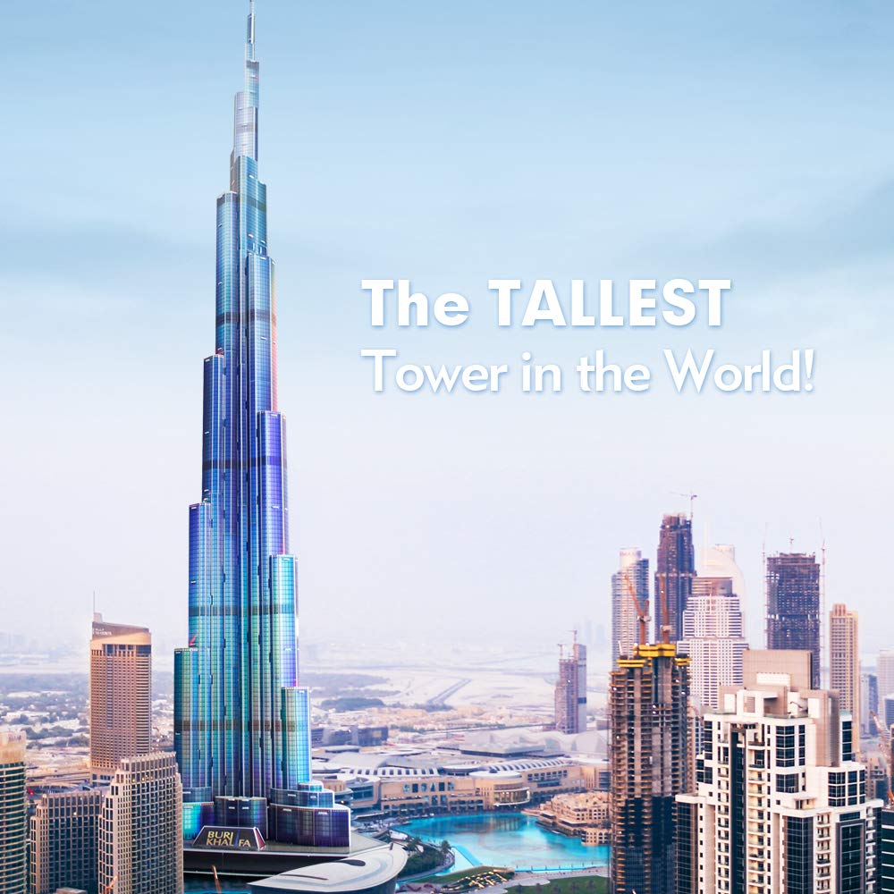 CubicFun 3D Puzzles LED Dubai Burj Khalifa 57.5" H Architecture Building Model Kits for Adults, Souvenir Decoration and Birthday Gifts for Men