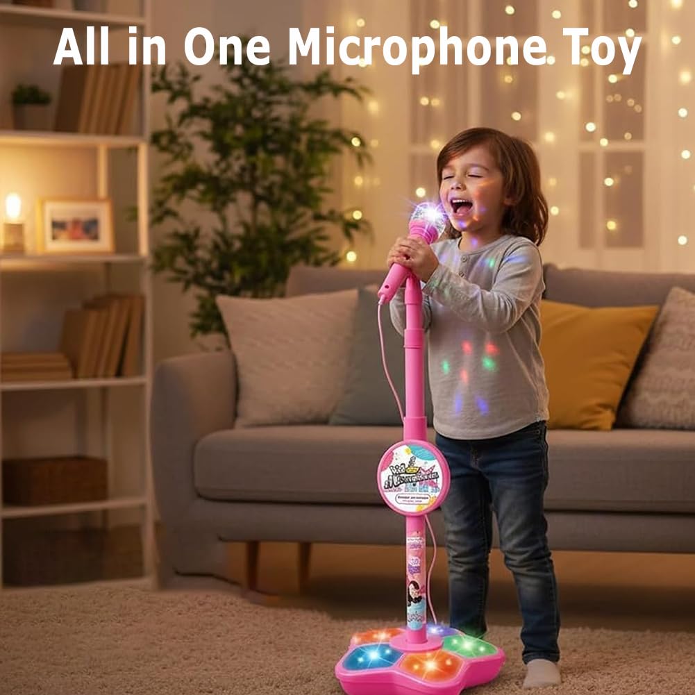 The All-in-One Microphone Toy, 2026 New Karaoke Machine Toy with Light, Kids Microphone with Stand, Echo Effects, for Singing, Confidence-Building