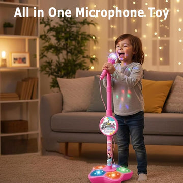 The All-in-One Microphone Toy, 2026 New Karaoke Machine Toy with Light, Kids Microphone with Stand, Echo Effects, for Singing, Confidence-Building