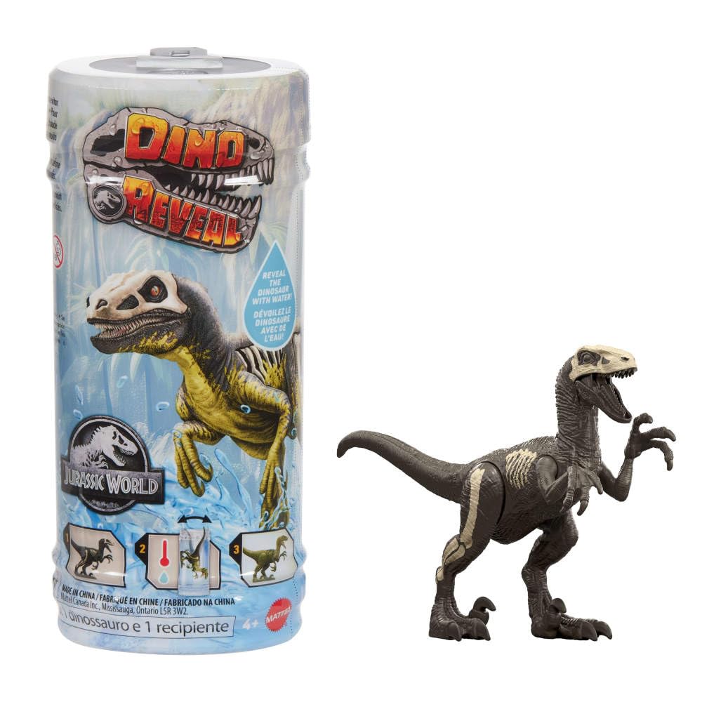 Mattel Jurassic World Dino Reveal Dinosaur Toys, Unpack Surprise & Warm Water Uncovers Full Decoration, 5 to 7 Inches, Species Vary