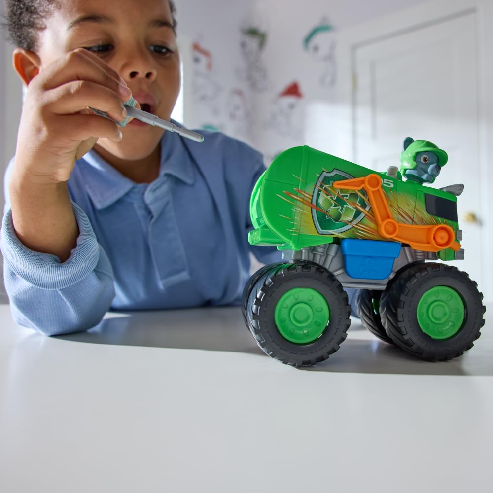 Paw Patrol - Rocky Rescue Wheels - Monster Truck - Collectible Car Figure - Projectile Launcher - All Terrain - Children's Toy - Ages 3+