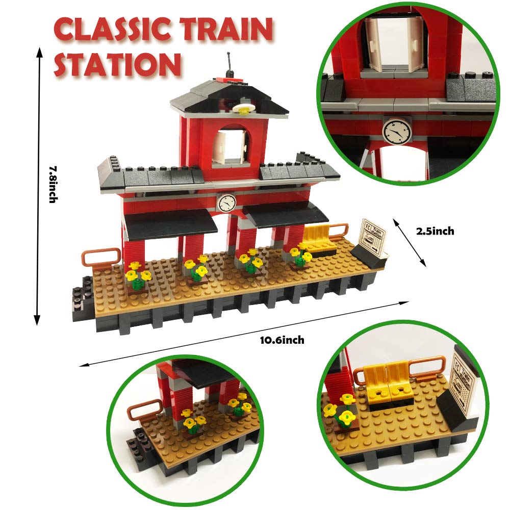 JIMUJIA Building Blocks Toys 583 Pieces Classic Train Set with Station Construction Brick Education Learning Toys for Kids 6+ Birthday for Boys