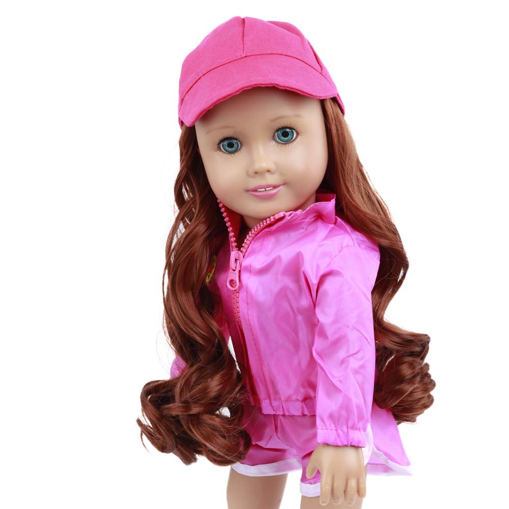 Wig Cap with Colorful Hats and Attached Hair - Fits 14-Inch and Up Dolls, Stylish Doll Accessory (Pink/Brunette)