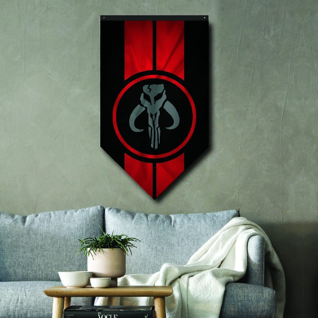 Star Wars The Mandalorian Wall Banner - Mandalorian Crest with Red Stripes - Large Size 30" x 50" - Indoor Fabric Banner