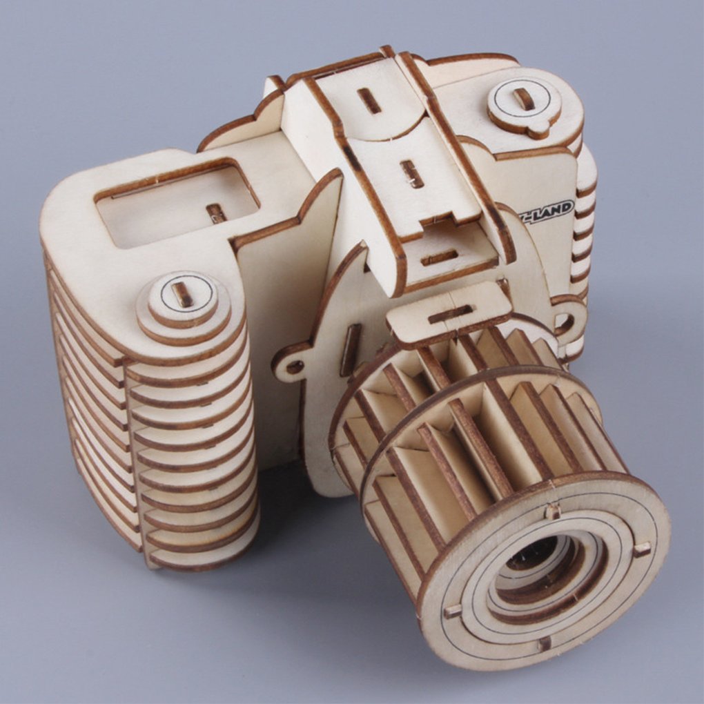 Bitopbi 3D Wooden Puzzles Laser Engraving DIY Safe Assembly Constructor Kit Toy for Teens and Adults (F1 Camera)