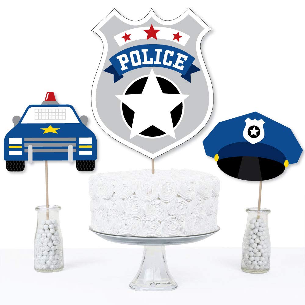 Big Dot of Happiness Calling All Units - Police - Cop Birthday Party or Baby Shower Centerpiece Sticks - Table Toppers - Set of 15