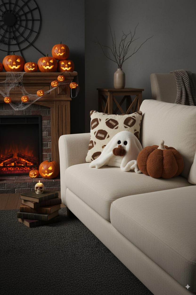 GUUZOGG Ghost with Pumpkin Pillow, 11 Inch Ghost Plush Toy Halloween Decor, Cute Soft Halloween Party Decoration Pillow, Birthday, Thanksgiving