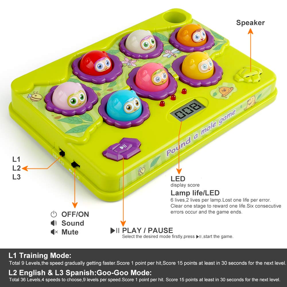 BAODLON Interactive Pound a Mole Game, Toddler Toys, Light-Up Musical Pounding Toy, Early Developmental Toy, Fun Gift for Age 3, 4, 5 Years Old Kids