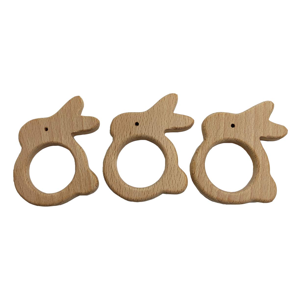 Alenybeby 10pcs Lovely Cartoon Wood Rabbit Pendant Pure Natural Animal Shape Beech Wooden Handmade Cut Pattern DIY Beading Necklace Pendant (rabbit