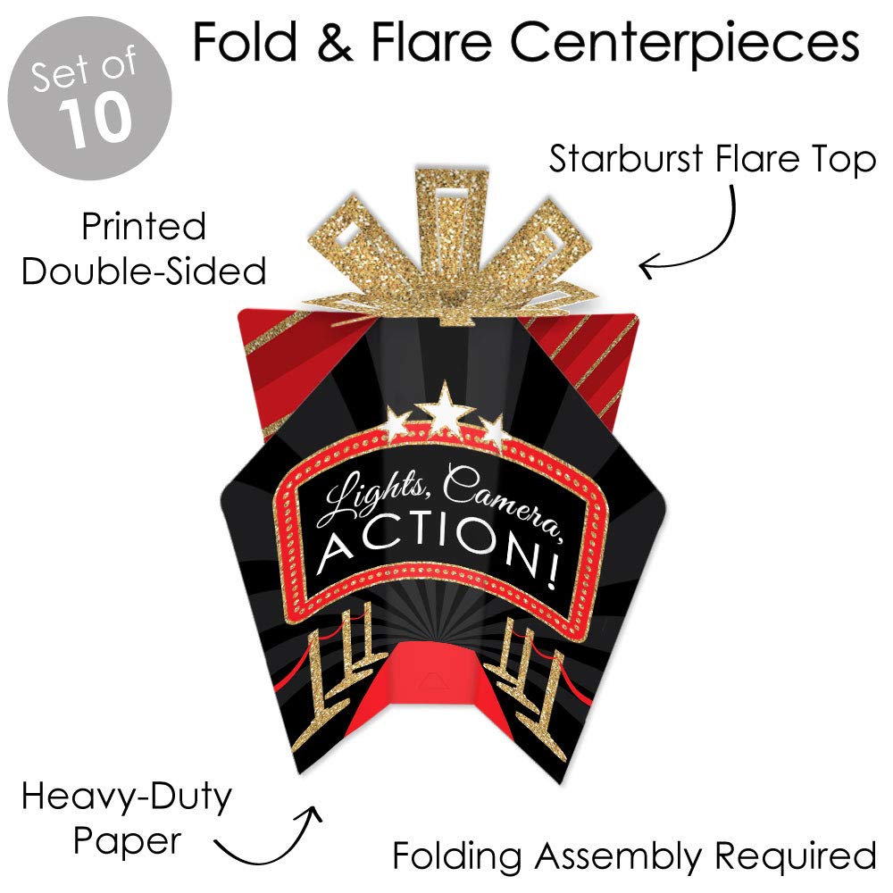 Big Dot of Happiness Red Carpet - Table Decorations - Movie Night Party Fold and Flare Centerpieces - 10 Count