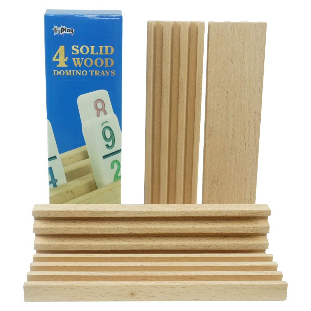 PUREPLAY Wooden Domino Trays Set of 4, Wooden Domino Trays Holders for Domino Tiles,Domino Games,Mexcian Train,Chickenfoot and Other Domino