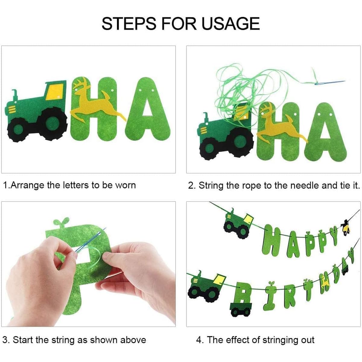 Green Tractor Birthday Banner Set with Tractor Garland Banner for Tractor Farm Themed Birthday Party Supplies Favors Decorations
