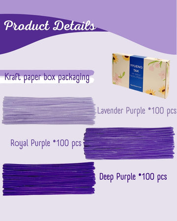YYUENGTAK 300pcs Purple Pipe Cleaners Bulk(3 Different Tone Purple) - Fluffy Craft Pipe Cleaners for Arts & Crafts, Ideal for Making Flowers, Animals
