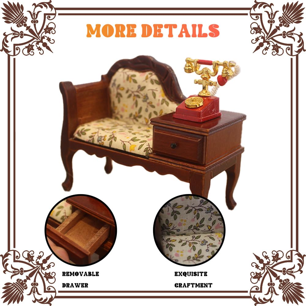 1/12 Scale Dollhouse Furniture Miniature Accessories Vintage Wooden Sofa