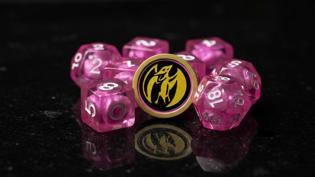 Renegade Game Studios Power Rangers Dice Set - 8-Piece Pink Polyhedral Dice