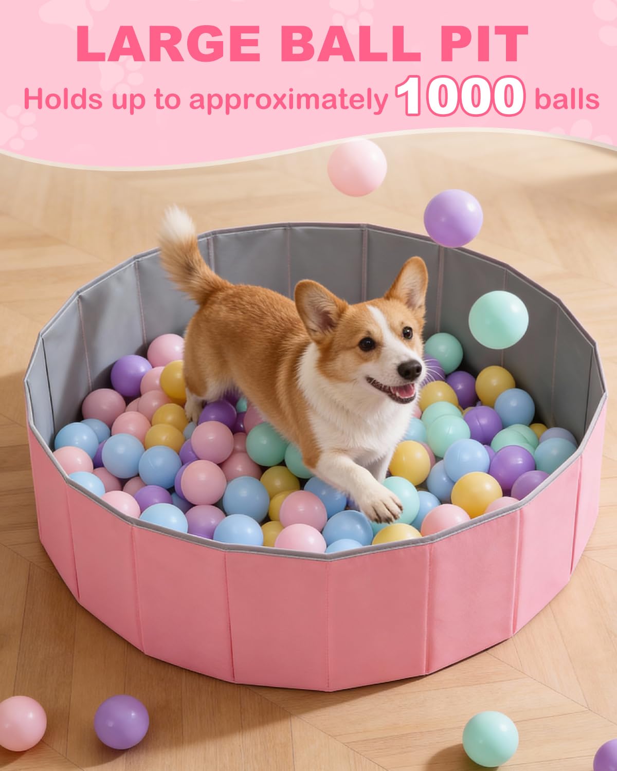 Dog Ball Pit, 40"×13.6" Foldable Balls Pit for Dogs, Pink, No Ball Included